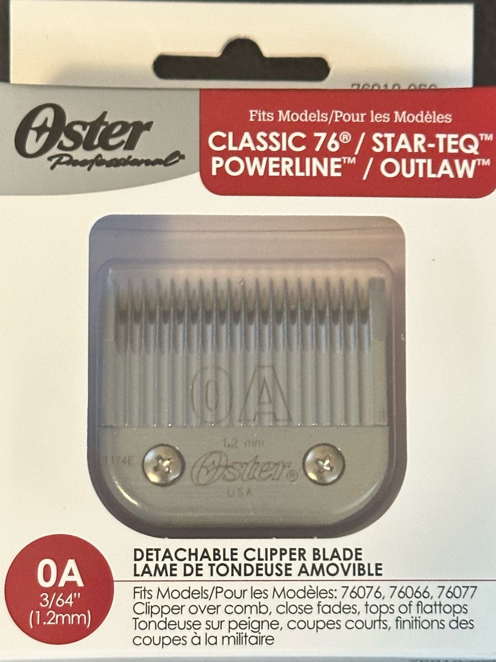 Oster Detachable Clipper Blade 0A 3/64" 1.2mm